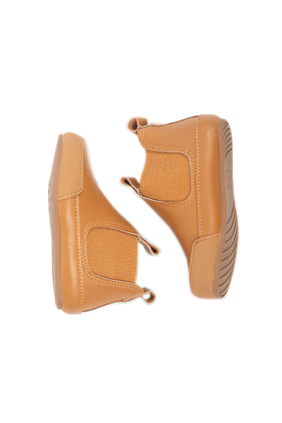 Ergonomic ankle-high children's boots in warm latte color with non-slip soles.
