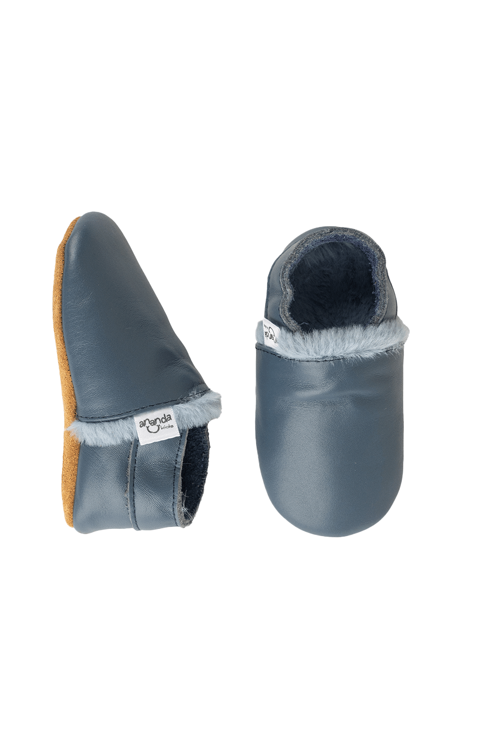 Ergonomic winter moccasins for first steps in blue, with soft lining and non-slip sole.