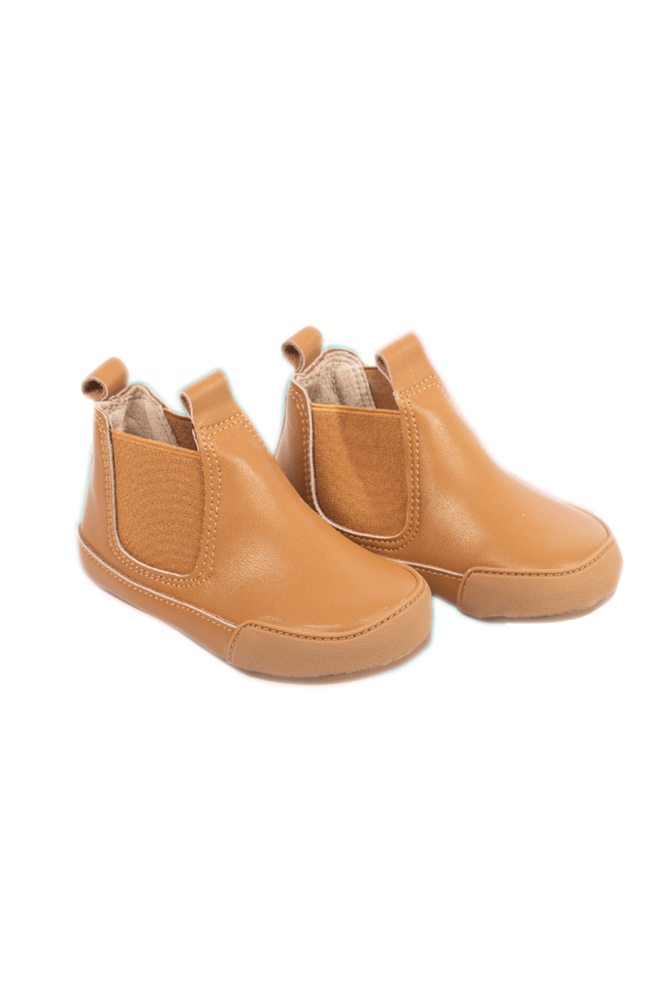 Ergonomic ankle boots for toddlers in warm latte color with non-slip sole and flexible design.
