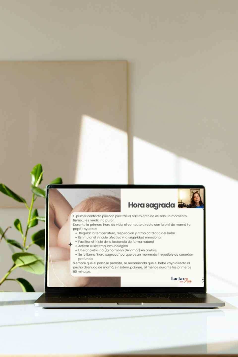 Curso Lactancia Materna en laptop con contenido educativo y guía visual.
